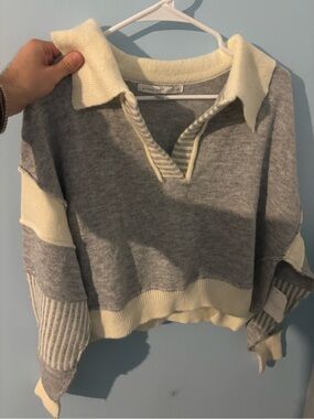 Altar'd State Cream & Gray Collared Knit Sweater brand new size xxs